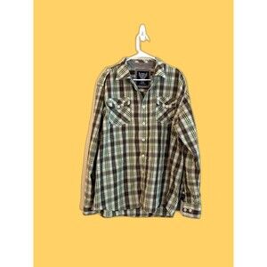 Akademiks Men’s Button Down Long Sleeve Shirt Plaid Size 2XL Green Yellow